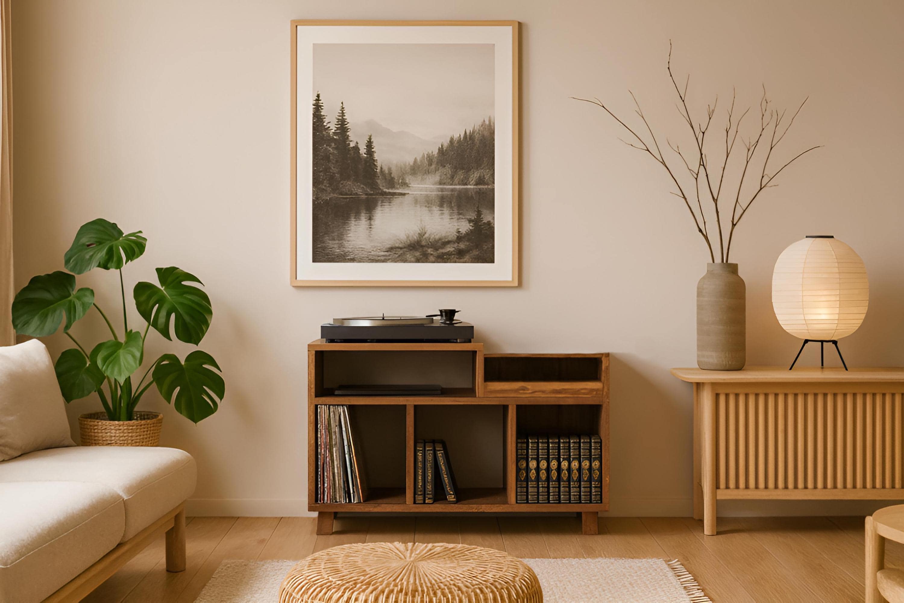 Meuble hi-fi artisanal  – Meuble de rangement en bois massif – Bibliothèque vinyles et livres