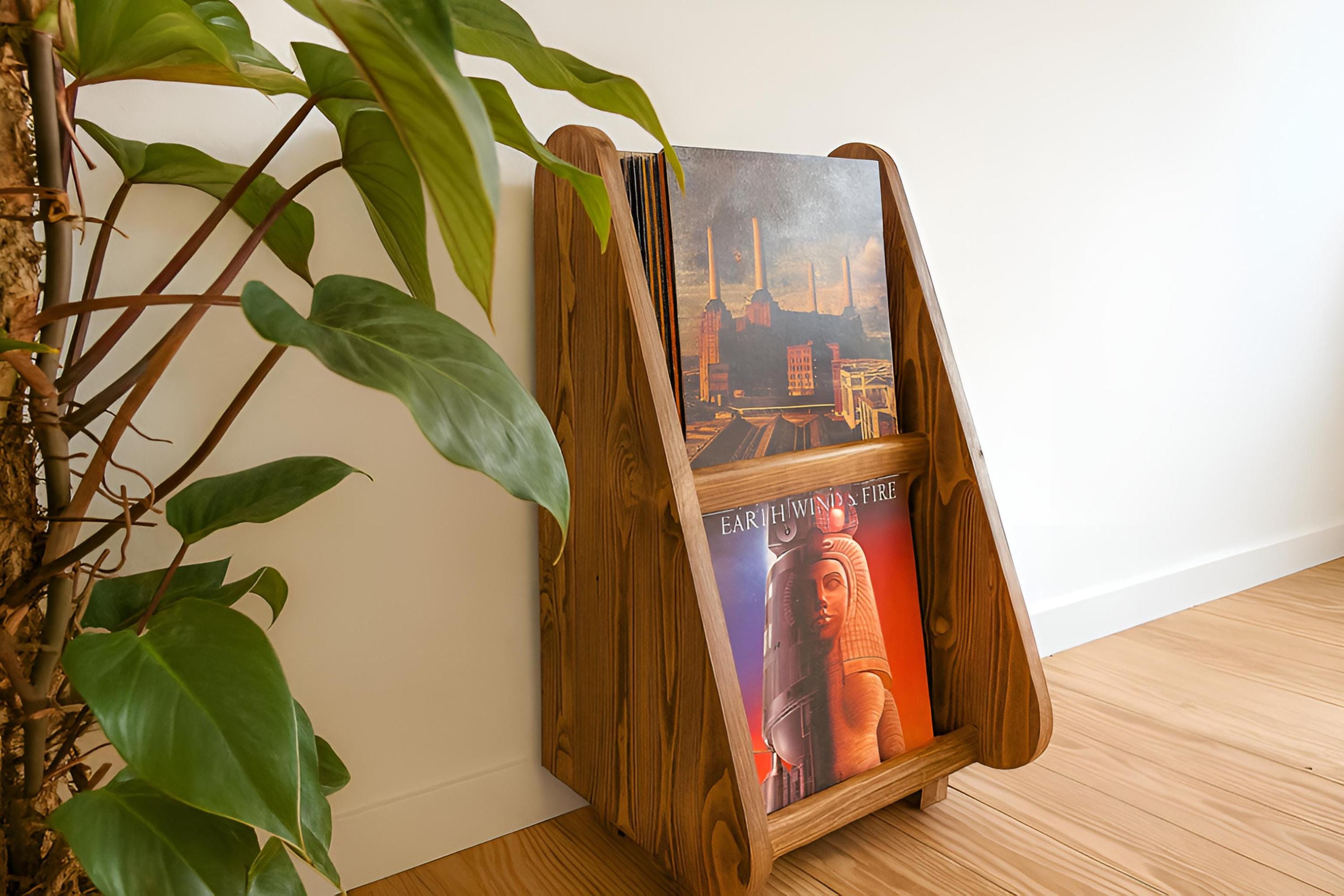 Rangement vinyle en bois recyclé fait main – Meuble artisanal pour disques