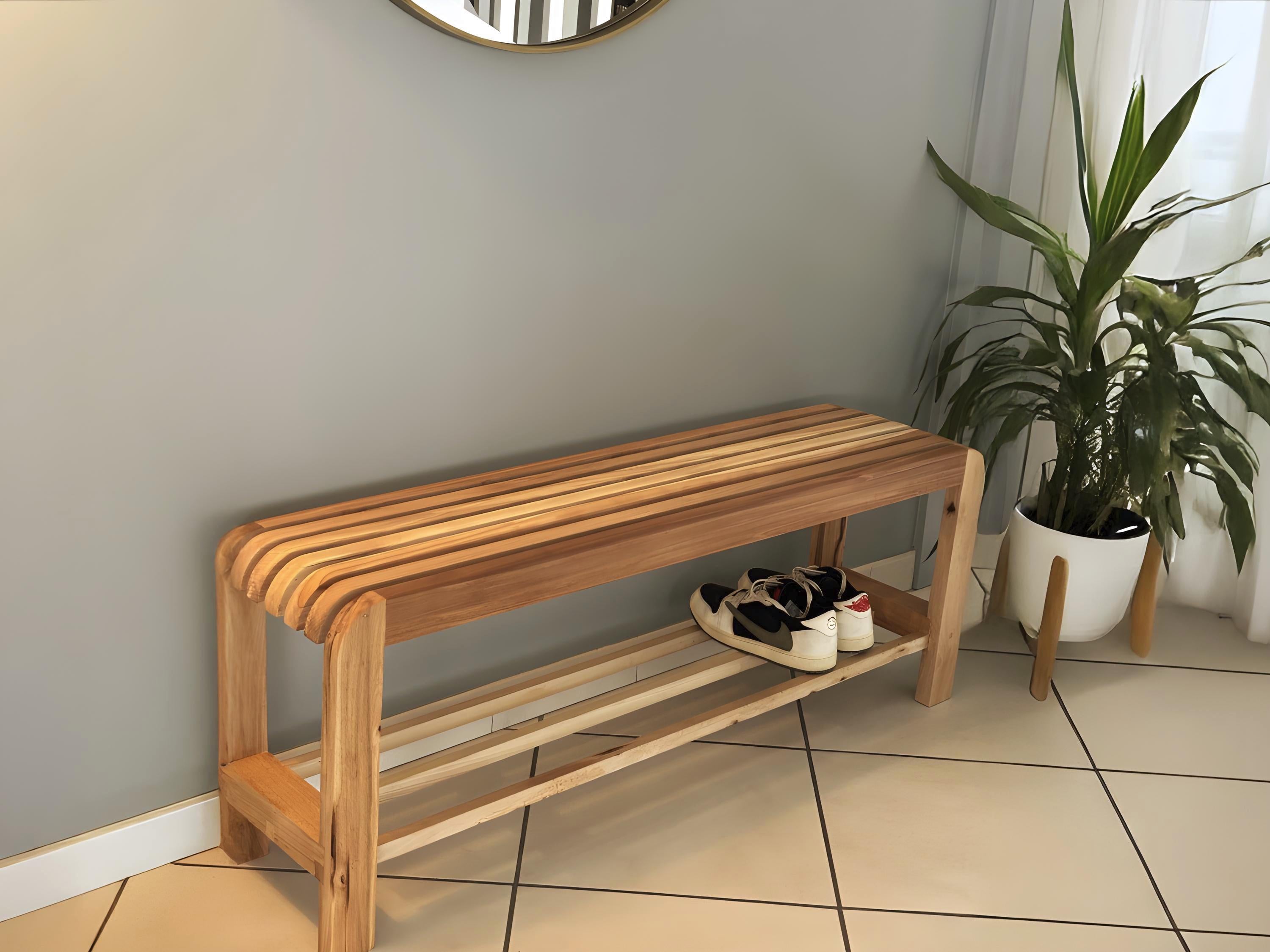 Banc d'entrée à Chaussures en Bois Massif Recyclé – Meuble d’Entrée avec Rangement Pratique