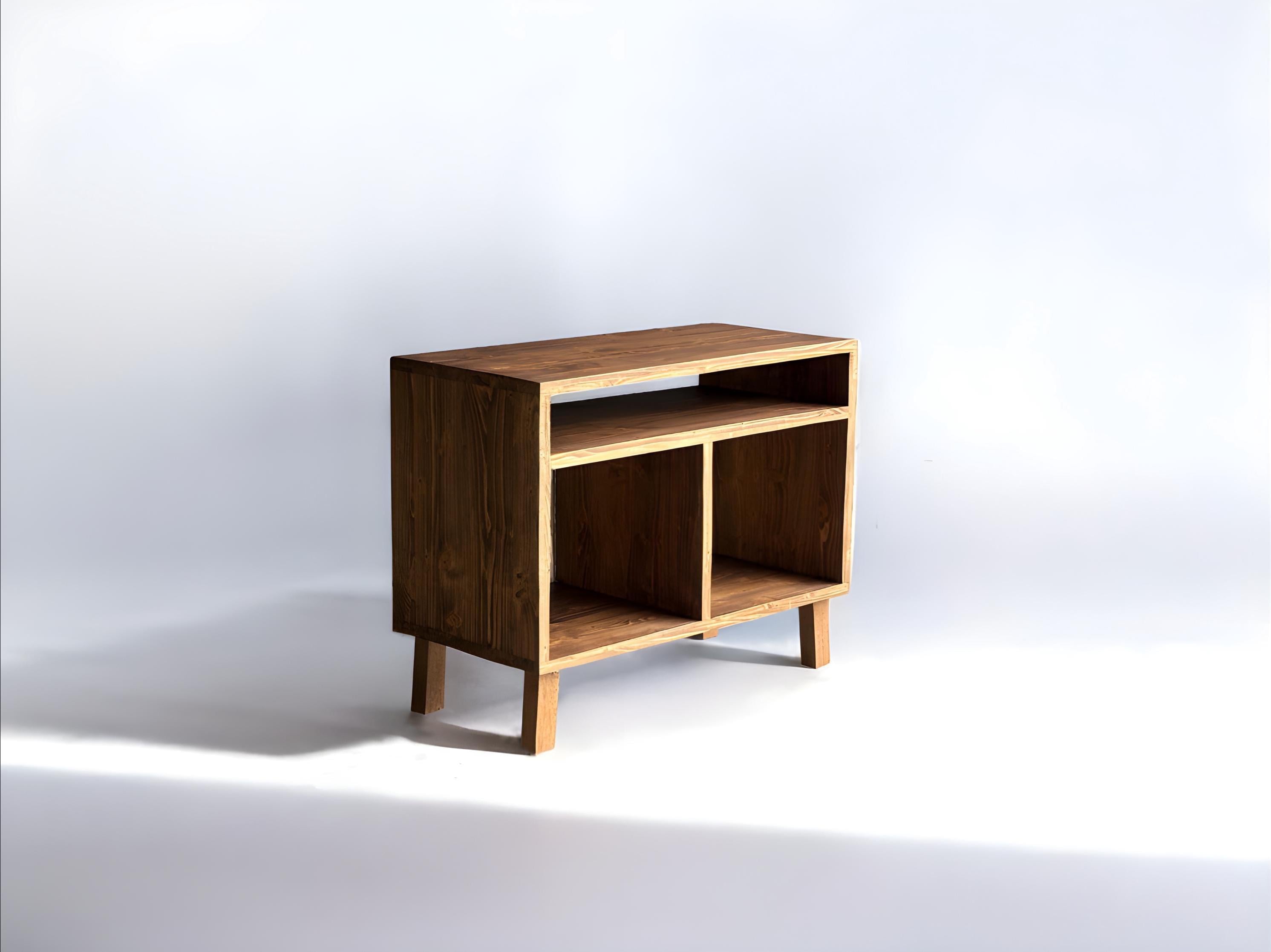 Meuble en bois pour tourne-disque et rangement vinyles – Design rétro en bois massif, idéal pour salon