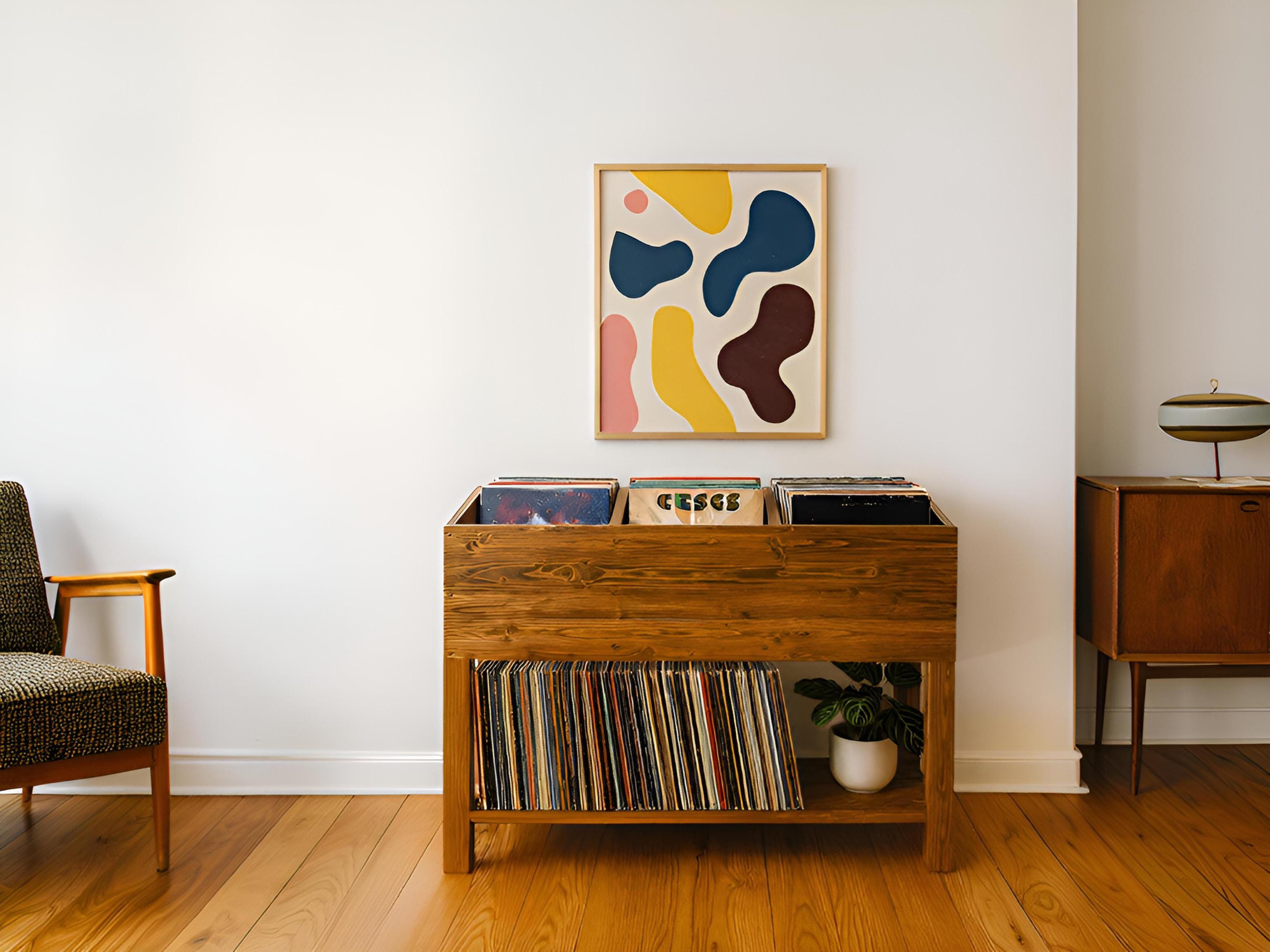 Bac de rangement artisanal pour disques –  Meuble vinyle en bois recyclé fait main