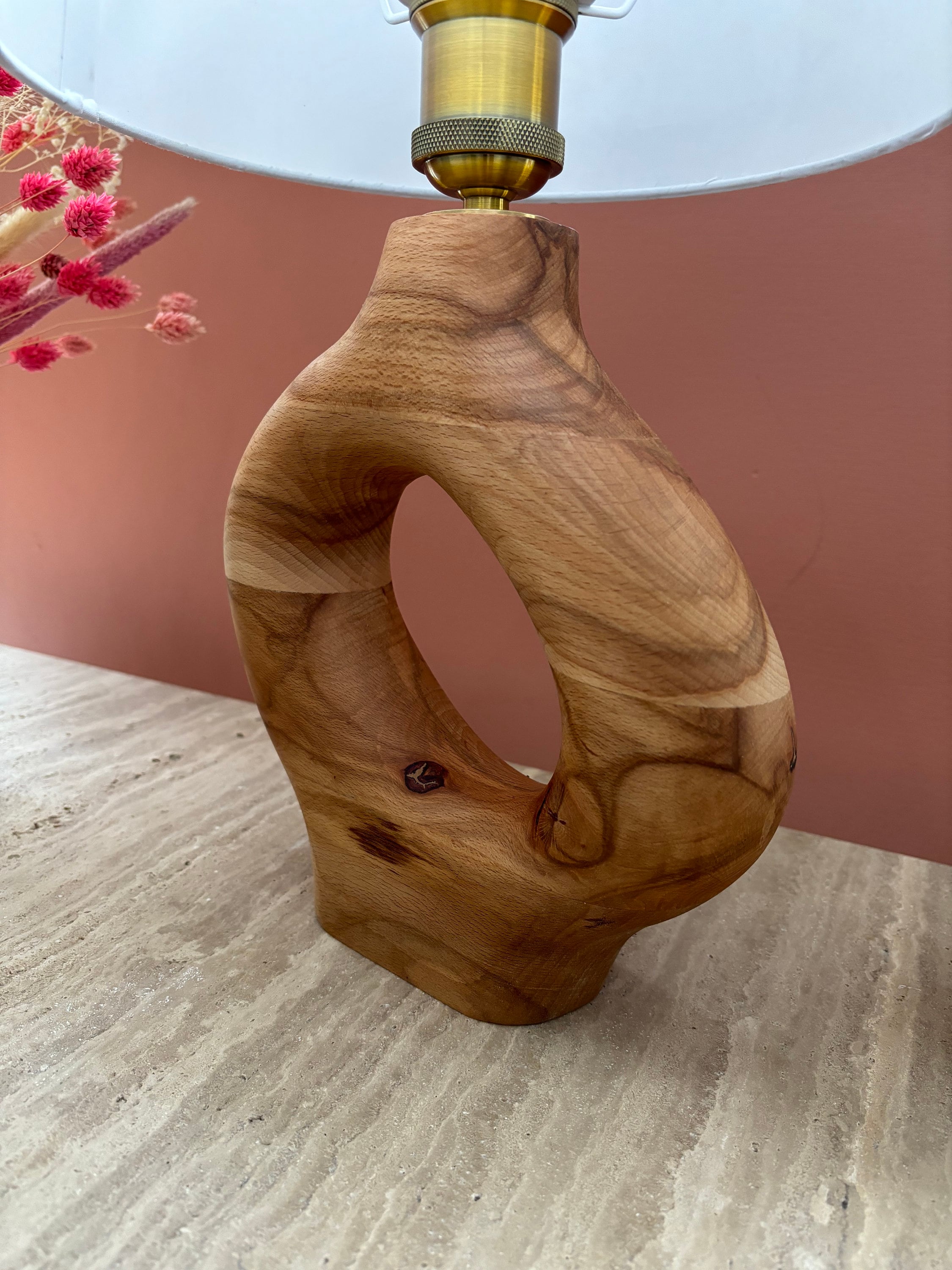 Lampe de chevet en bois massif recyclé – Lampe à poser décorative et naturelle pour salon ou chambre - Modèle 'TORN'