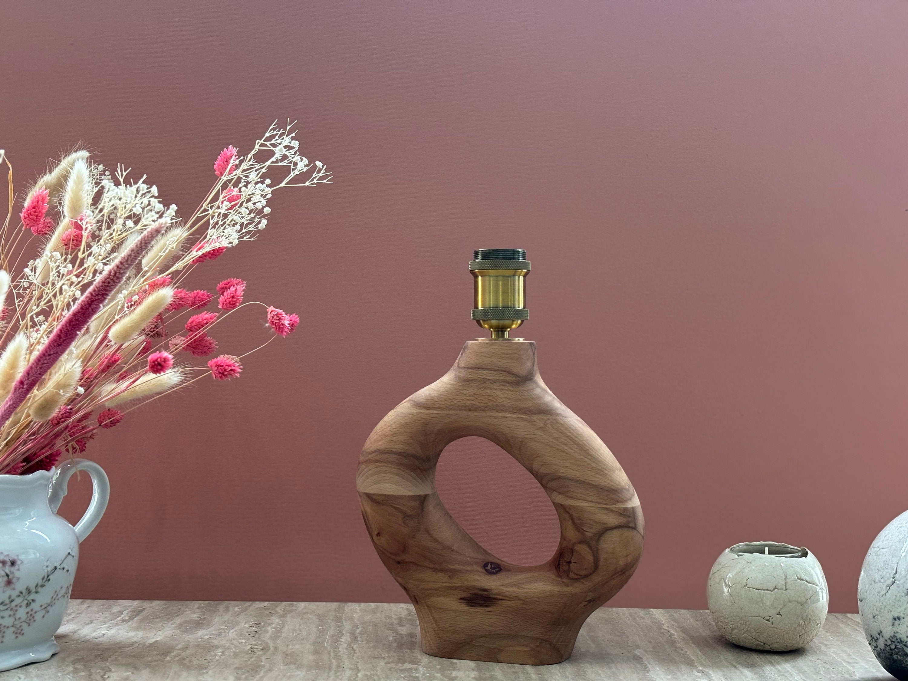 Lampe de chevet en bois massif recyclé – Lampe à poser décorative et naturelle pour salon ou chambre - Modèle 'TORN'