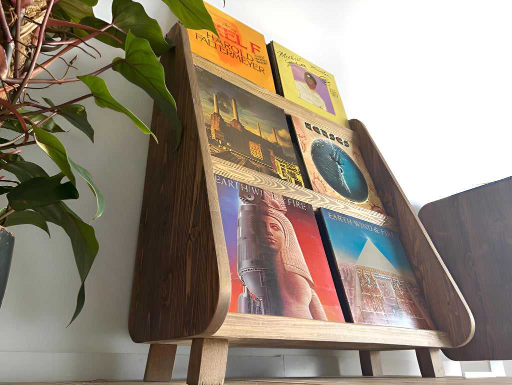 Rangement vinyle en bois recyclé fait main – Meuble artisanal pour disques