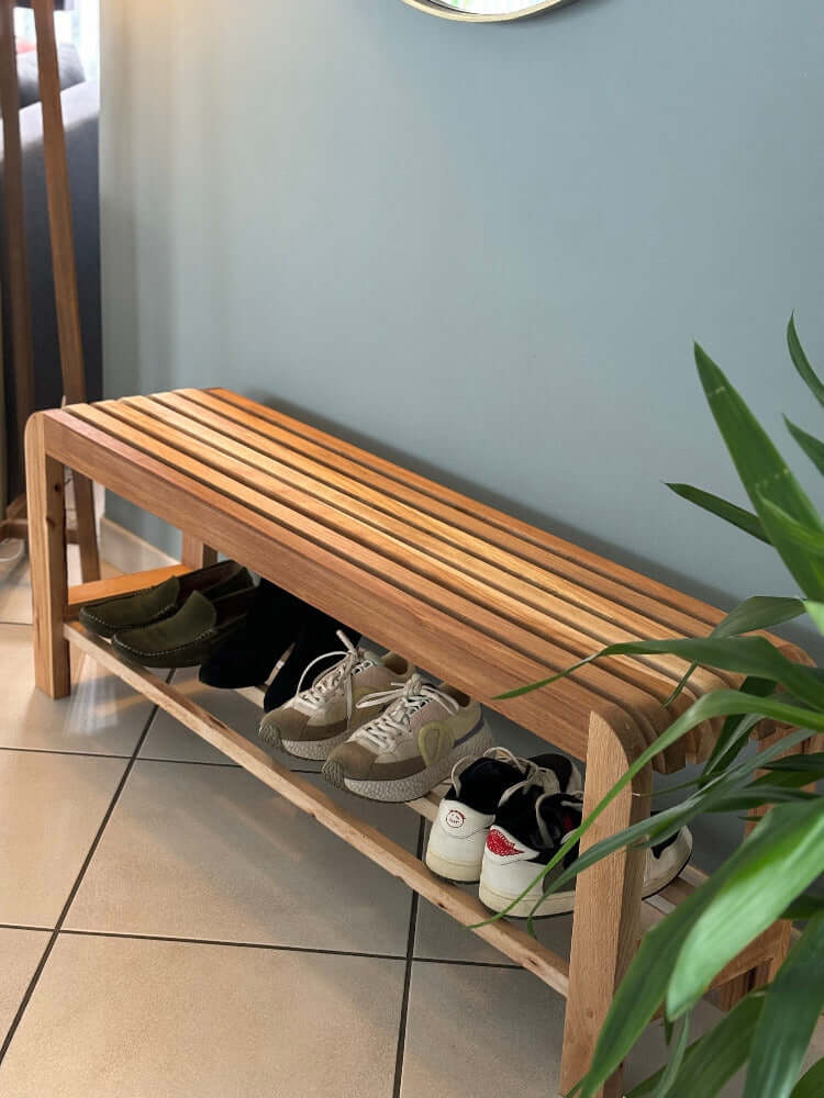 Banc d'entrée à Chaussures en Bois Massif Recyclé – Meuble d’Entrée avec Rangement Pratique