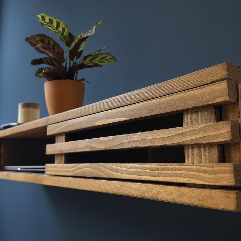Console murale flottante en bois recyclé | Meuble d’entrée fait main | Console design minimaliste | Décoration éco-responsable scandinave