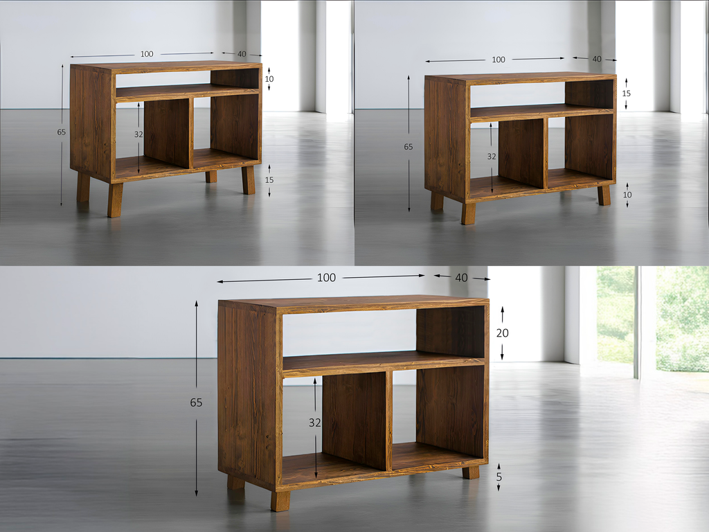 Meuble en bois pour tourne-disque et rangement vinyles – Design rétro en bois massif, idéal pour salon