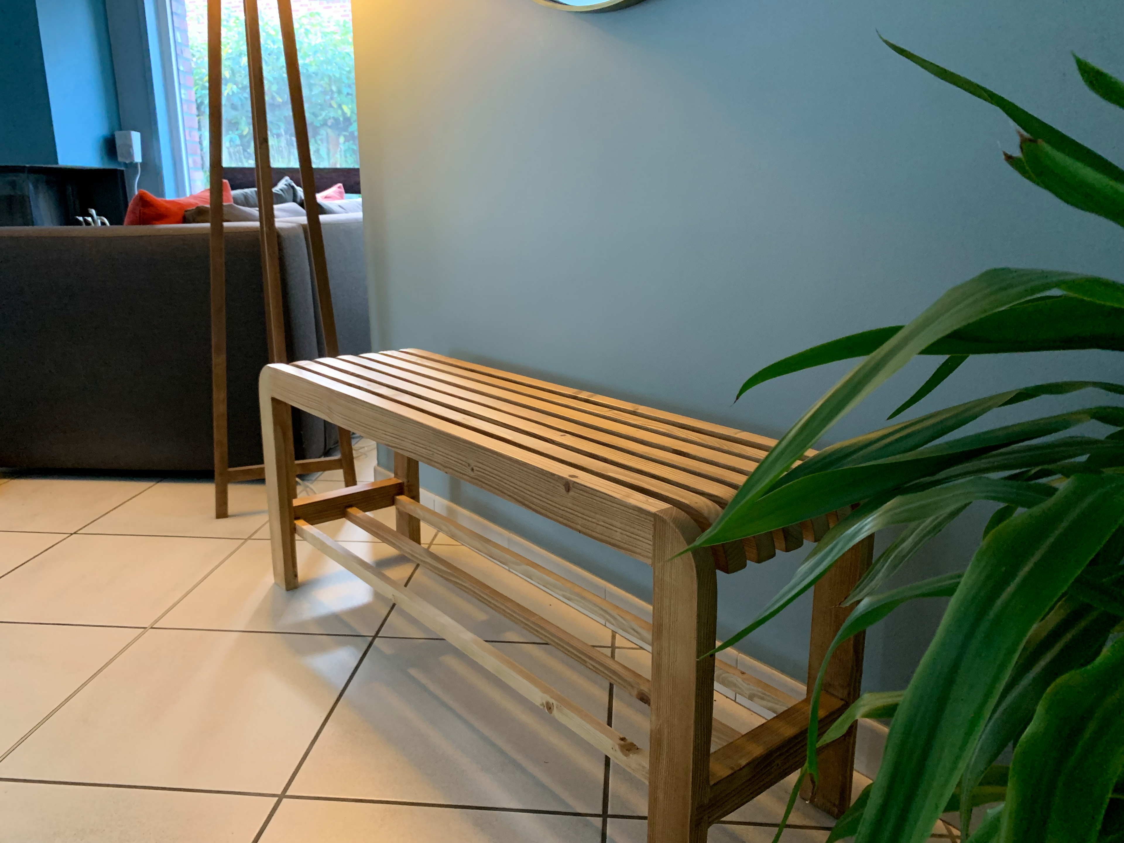Banc d'entrée à Chaussures en Bois Massif Recyclé – Meuble d’Entrée avec Rangement Pratique