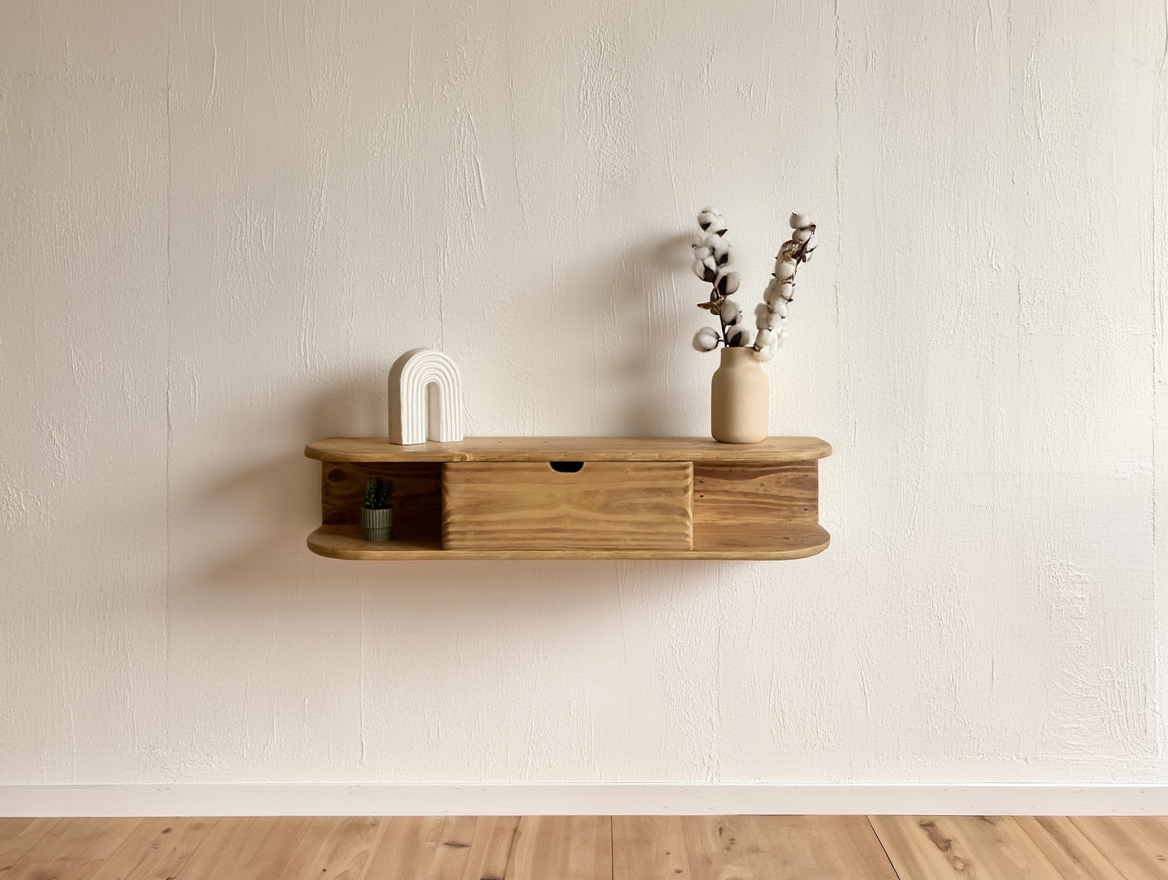 Console d'entrée flottante et ses rangements pratiques en hêtre massif recyclé