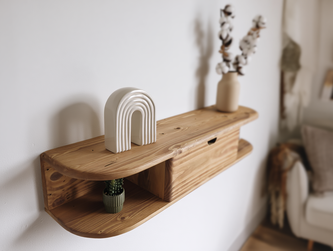 Console d'entrée flottante et ses rangements pratiques en hêtre massif recyclé