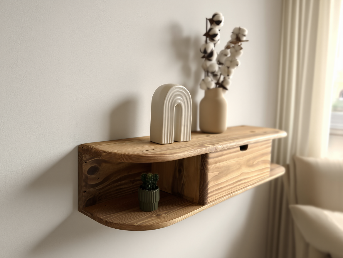 Console d'entrée flottante et ses rangements pratiques en hêtre massif recyclé