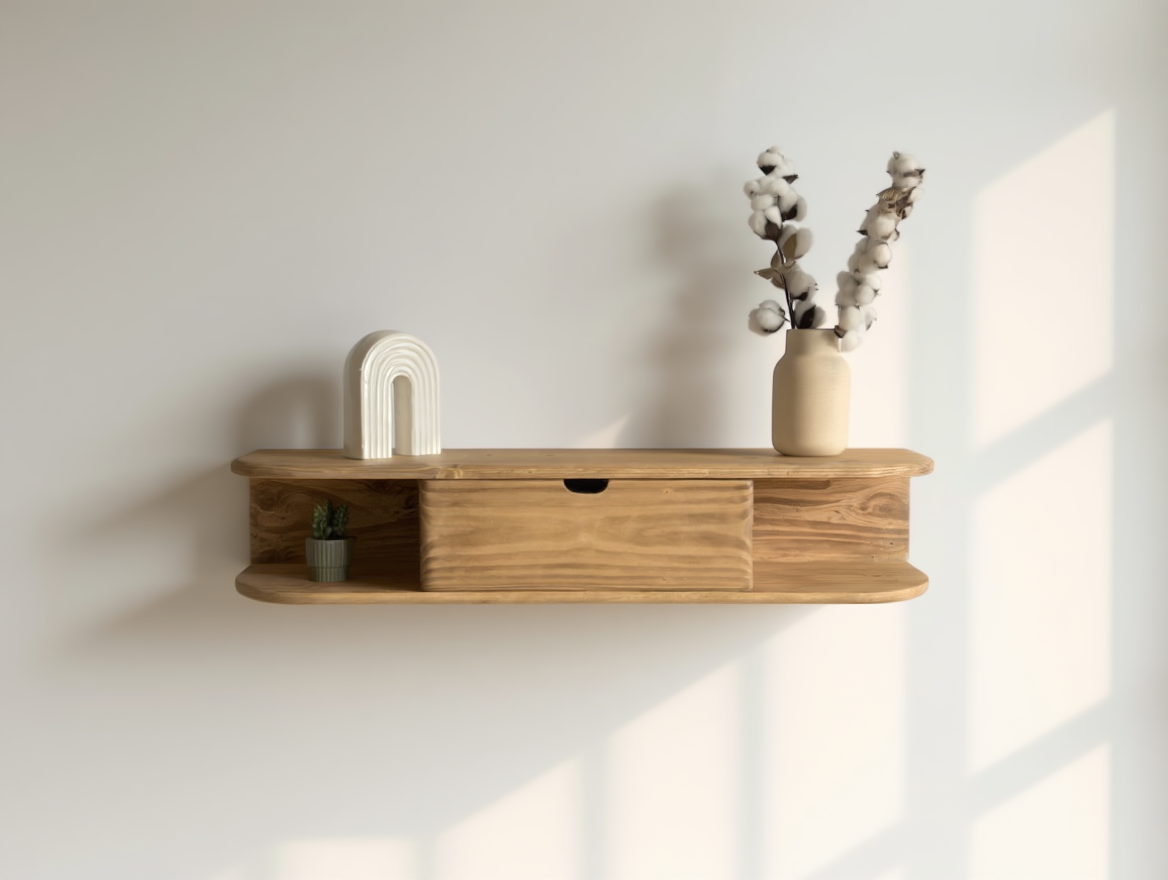 Console d'entrée flottante et ses rangements pratiques en hêtre massif recyclé