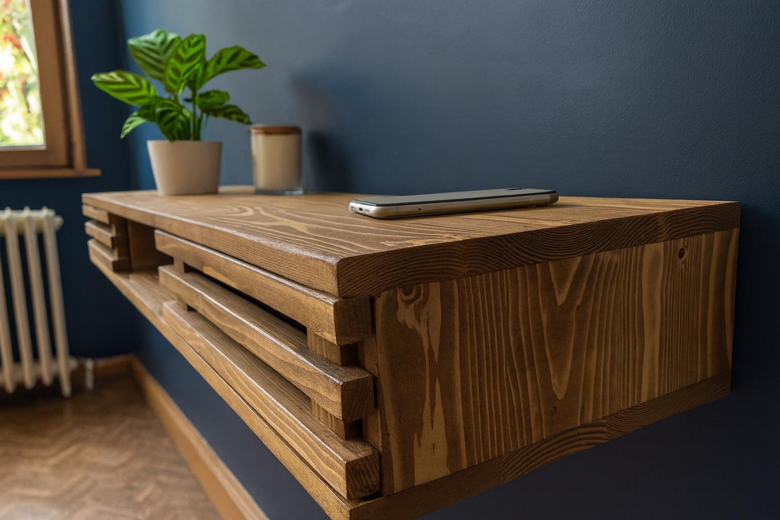 Console murale flottante en bois recyclé | Meuble d’entrée fait main | Console design minimaliste | Décoration éco-responsable scandinave