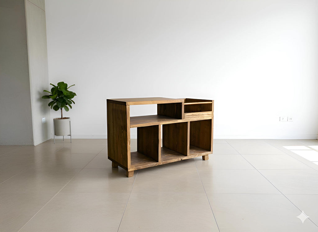 Meuble hi-fi artisanal  – Meuble de rangement en bois massif – Bibliothèque vinyles et livres