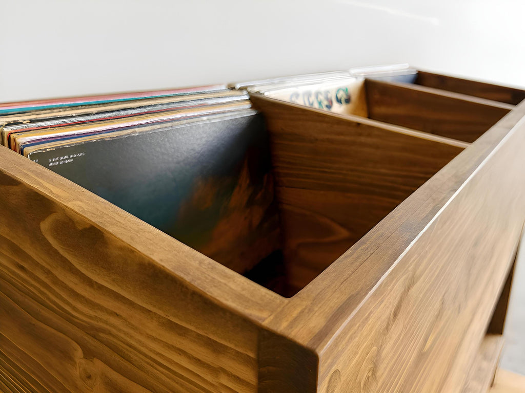 Bac de rangement artisanal pour disques –  Meuble vinyle en bois recyclé fait main