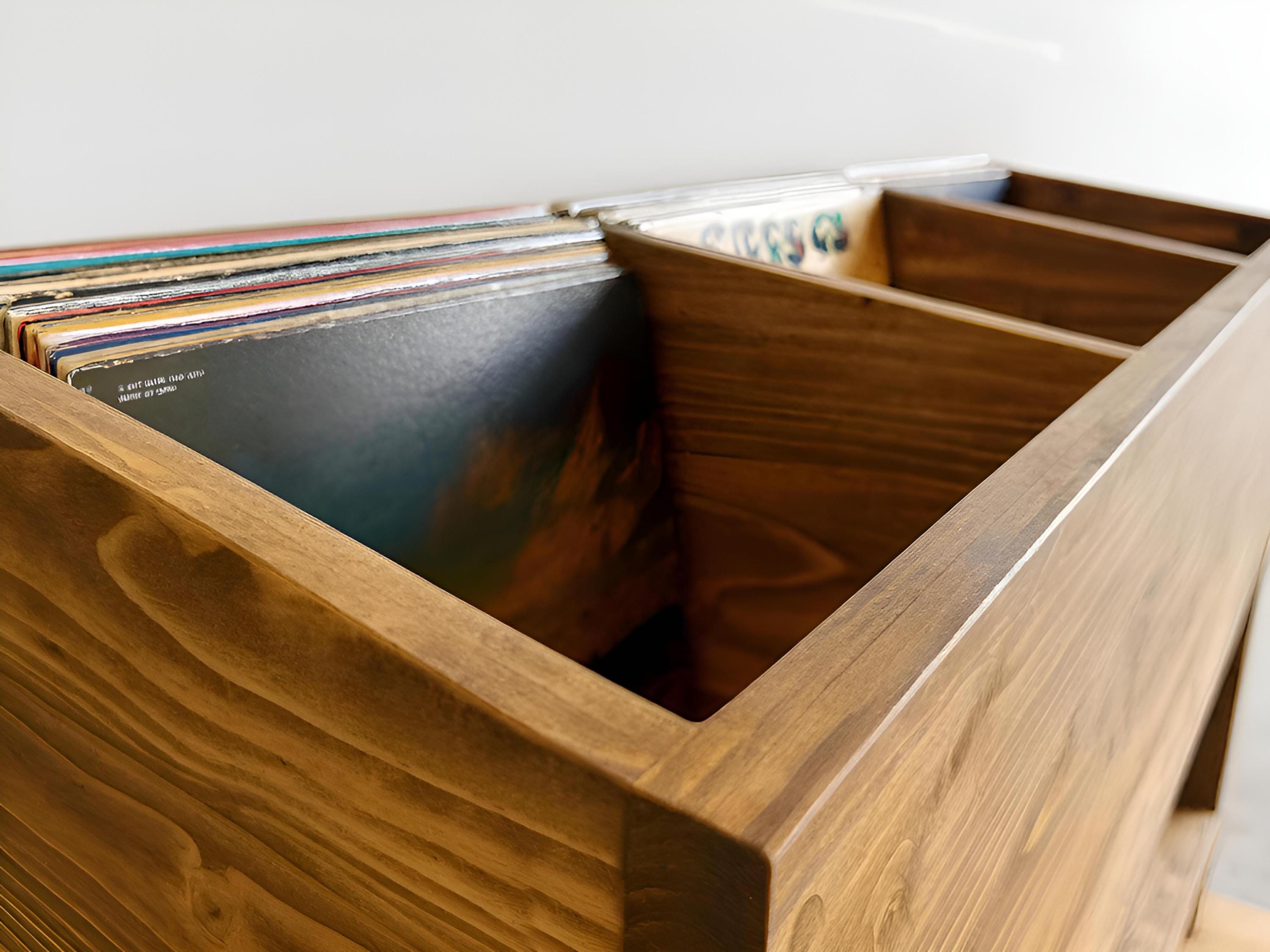 Bac de rangement artisanal pour disques –  Meuble vinyle en bois recyclé fait main