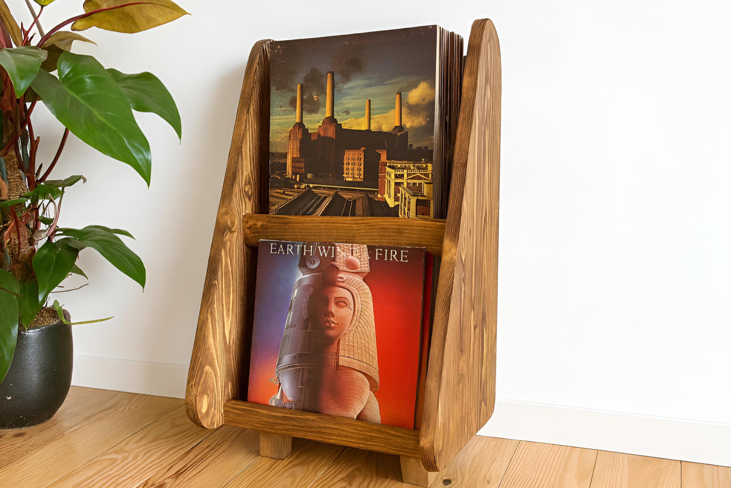 Rangement vinyle en bois recyclé fait main – Meuble artisanal pour disques